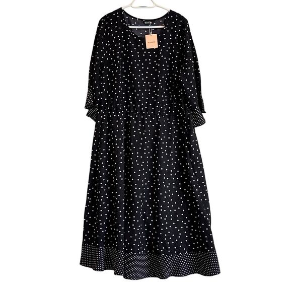 NWT BloomChic Black Polka Dot Midi Dress Size 18/20 Elastic Waist - Picture 1 of 12